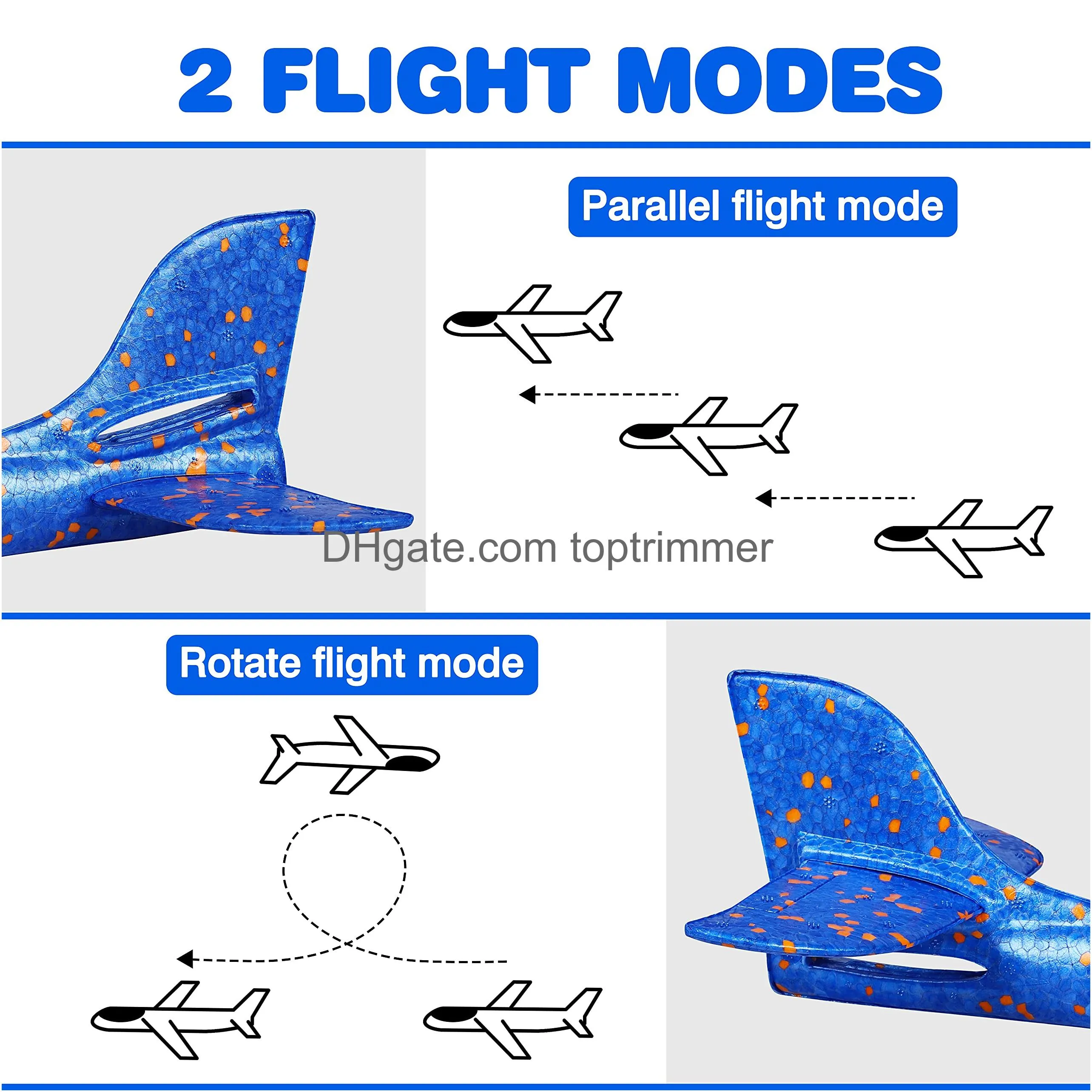 ijo led light airplane toys17.5 large throwing foam plane2 flight modes glider planeoutdoor flying toys for kidsflying toys gift for boys girls 3 4 5 6 7 8 9 years old