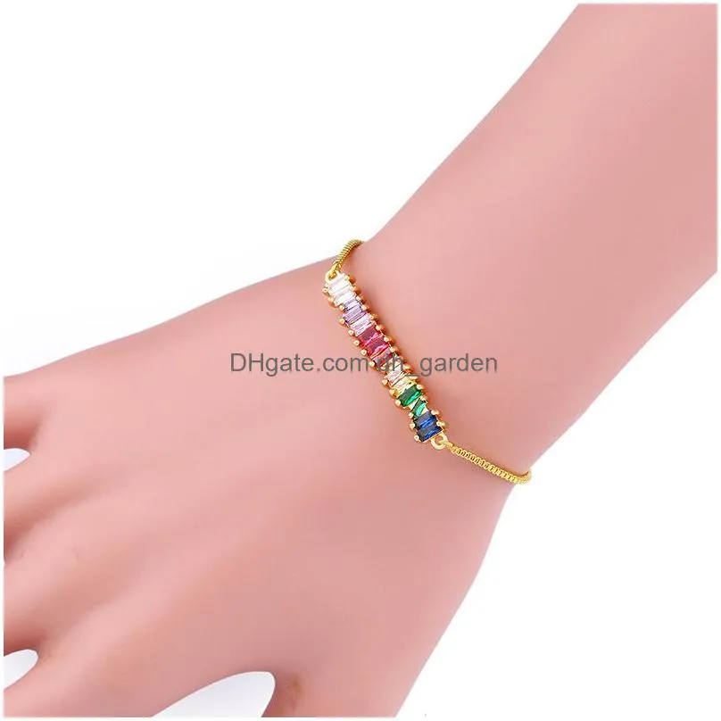 high quality cz rainbow necklace bracelet for woman colorful crystal pendant necklace fashion gold silve long chain charm wedding