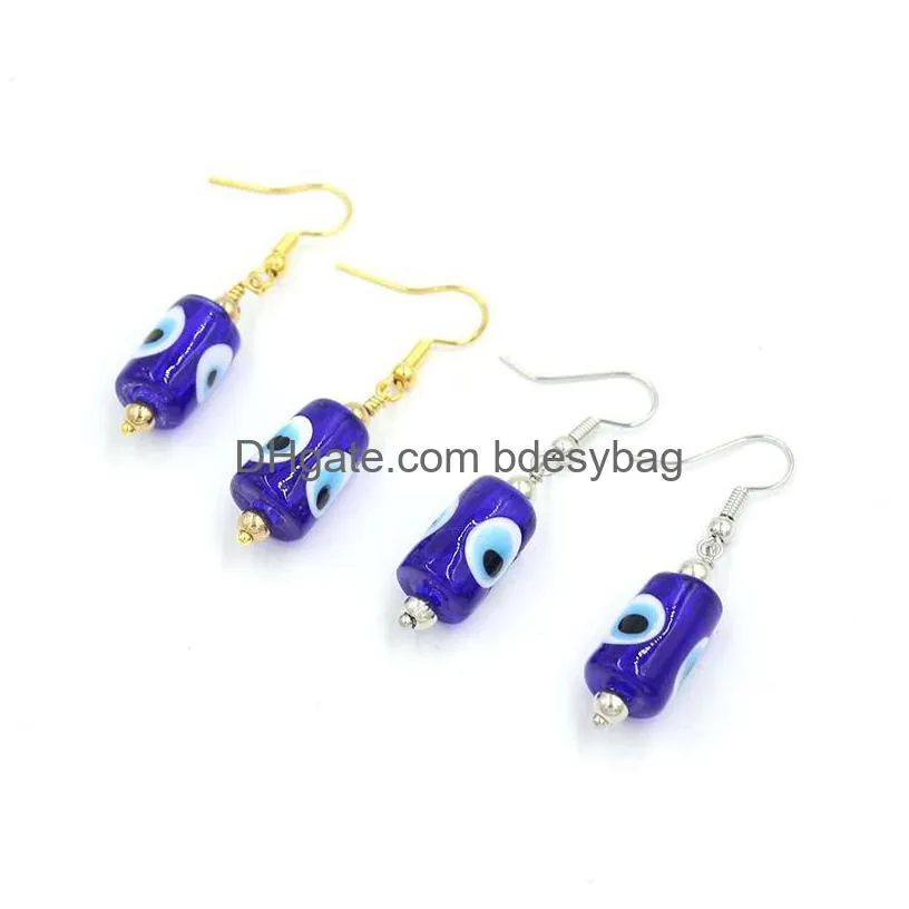 Dangle & Chandelier Wholesale Evil Eye Dangle Earrings Lampwork Murano Glass Blue Cylinder Earring For Women Mother Gift Lucky Family Dh0Bj