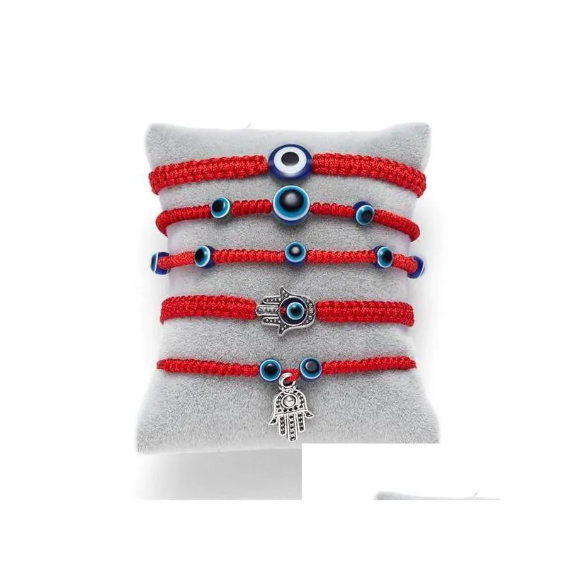 Charm Bracelets Charm Bracelets European And American Innovative Blue Eye Evil Red Rope Woven Fashionable Adjustable Hand St Dhgarden Dhfi4