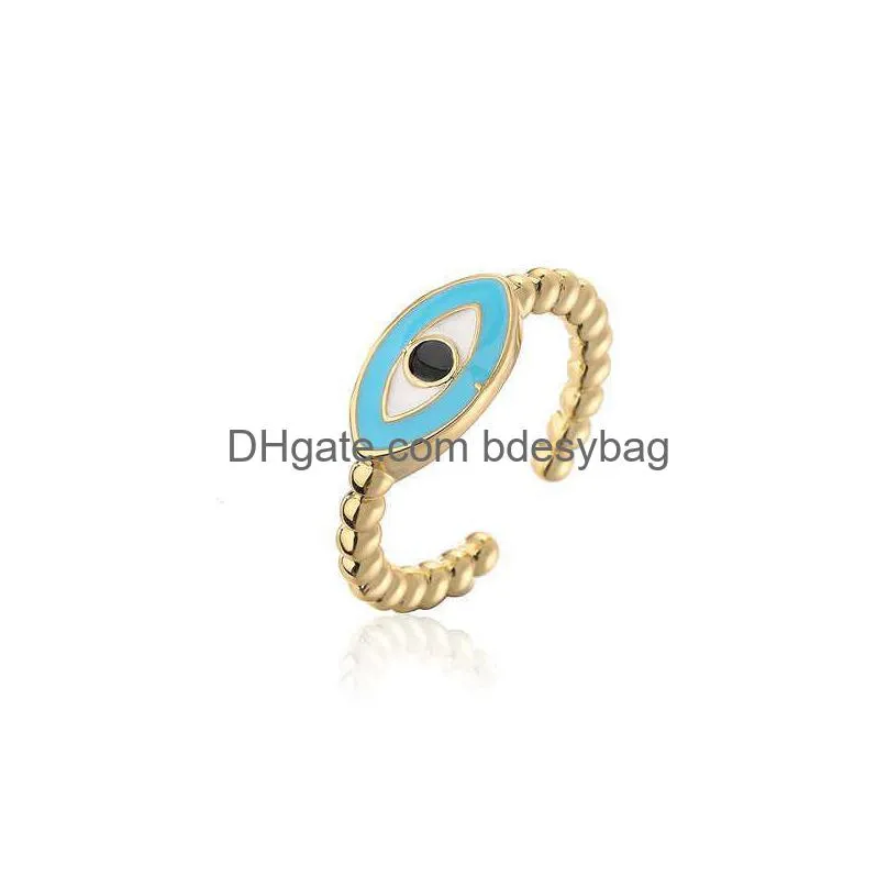 Band Rings Band Rings Newbuy Fashion Enamel Lucky Evil Eye Jewelry 2022 Trendy Gold Color Copper Open Finger Ring For Women Girl Adjus Dhuvg