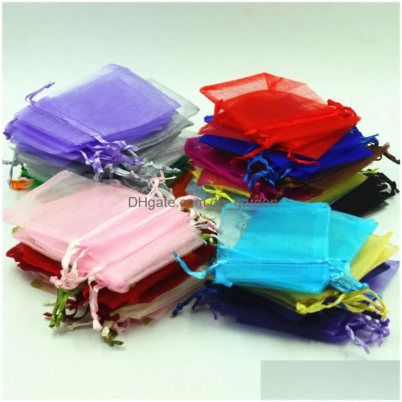 wholesale 7x9cm jewelry bags mixed organza jewelry wedding party favor xmas gift bags purple blue pink yellow black with drawstring 319