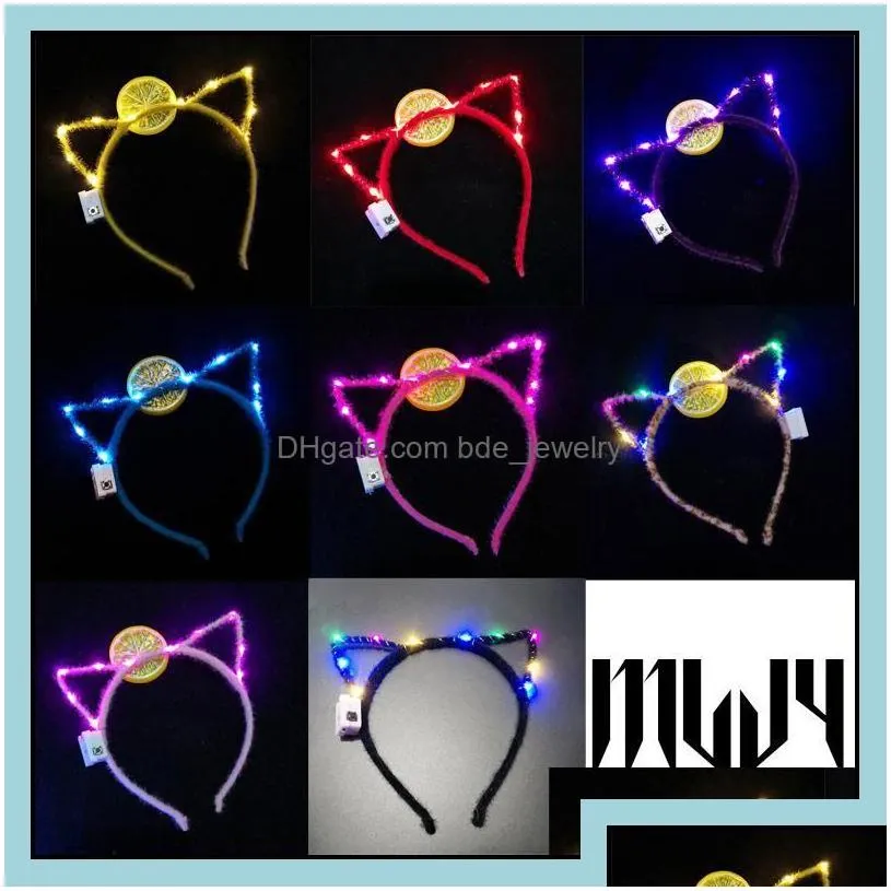 Headbands New Stylish Led Cat Ears Headband For Women Girls Furry Devil Head Hoop Fine Hair Ornaments Accessories Headwear Sexy Drop