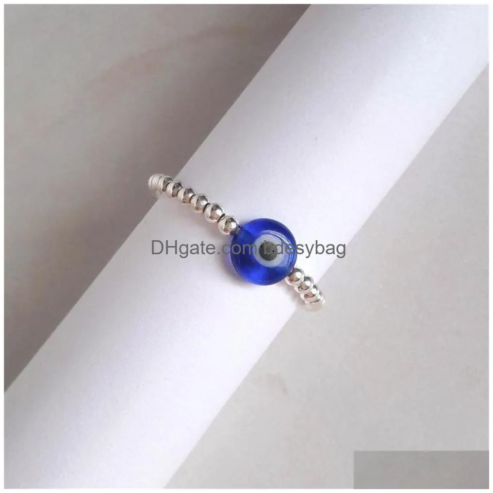 Band Rings Fashion Evil Eye Reduce Pressure Glass Beaded Ring For Women Exquisite Relax Anxiety Fidget Meditation Adjustable Rings Jew Dhv5G