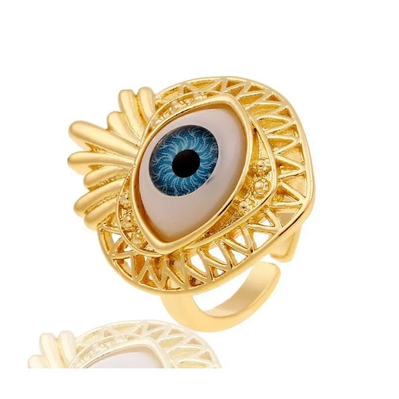 Band Rings Fashion Gold Evil Blue Eye Band Rings Adjustable Simple Style Tail Ring Copper Jewelry Gift For Men Drop Delivery Dhgarden Dhekw