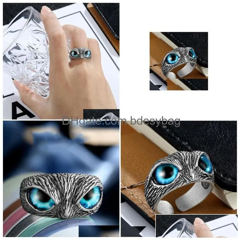 Band Rings Band Rings Evil Eye Turkish Owl Magic Ring Emo Nordic Pride Matching Punk Accessories Women Man Couples Gifts Selfdefense D Dh4Pj