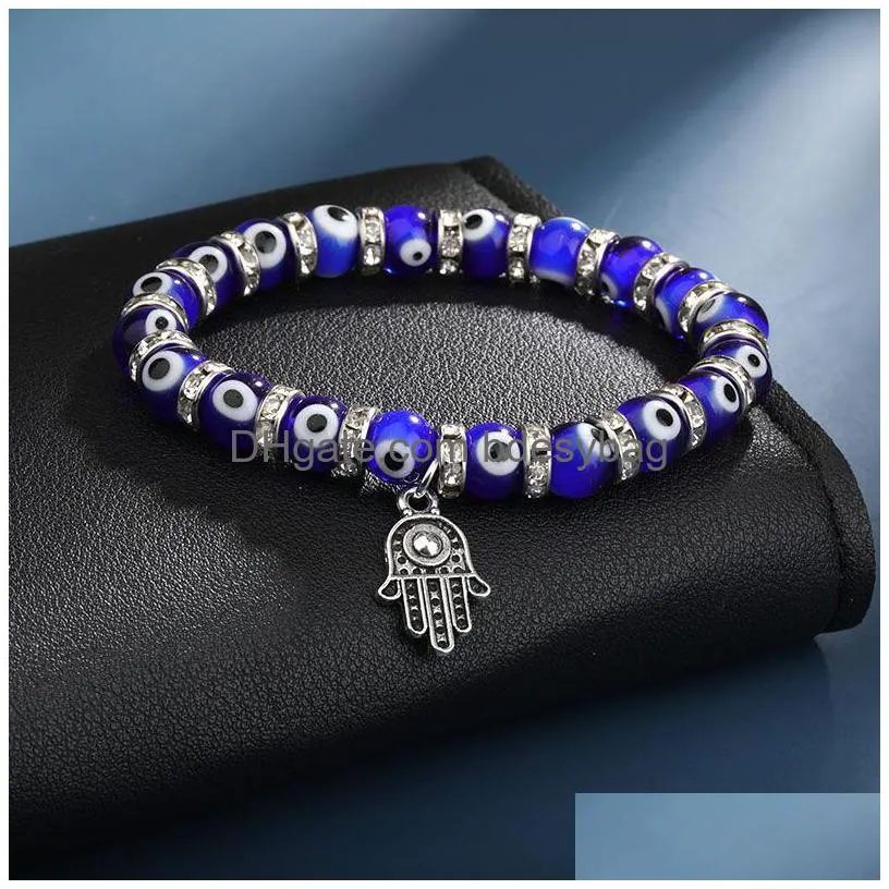 Beaded Hand Evil Blue Eye Charms Strand Bracelets Bangles Beads Turkish Pseras For Women Jewelry Wholesale Drop Delivery Jewelry Brace Dhvfe