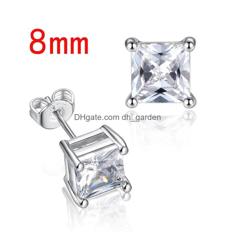 square cz zircon stud earrings for women men 5mm8mm zircon small silver pink color zircon earring minimalist design party jewelry