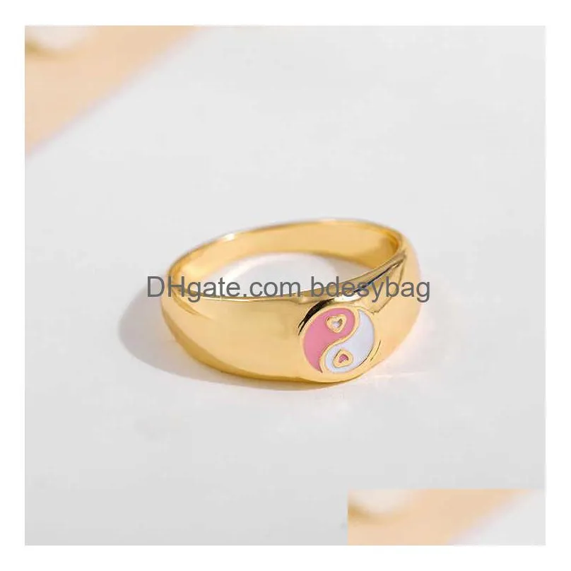 Band Rings Band Rings Aesthetic Colorf Evil Eyes Love Heart For Women Sweet Sunflower Drip Oil Enamel Metal Finger Couple Jewelry Drop Dhjat