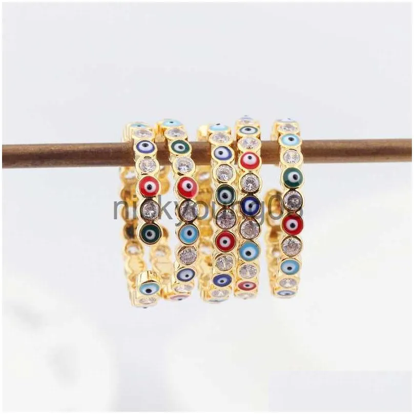 Band Rings Band Rings High Quality Turkish Blue Evil Eye Zircon Open For Women Vintage Colorf Enamel Love Heart Eyes Finger Dhgarden Dhx8F