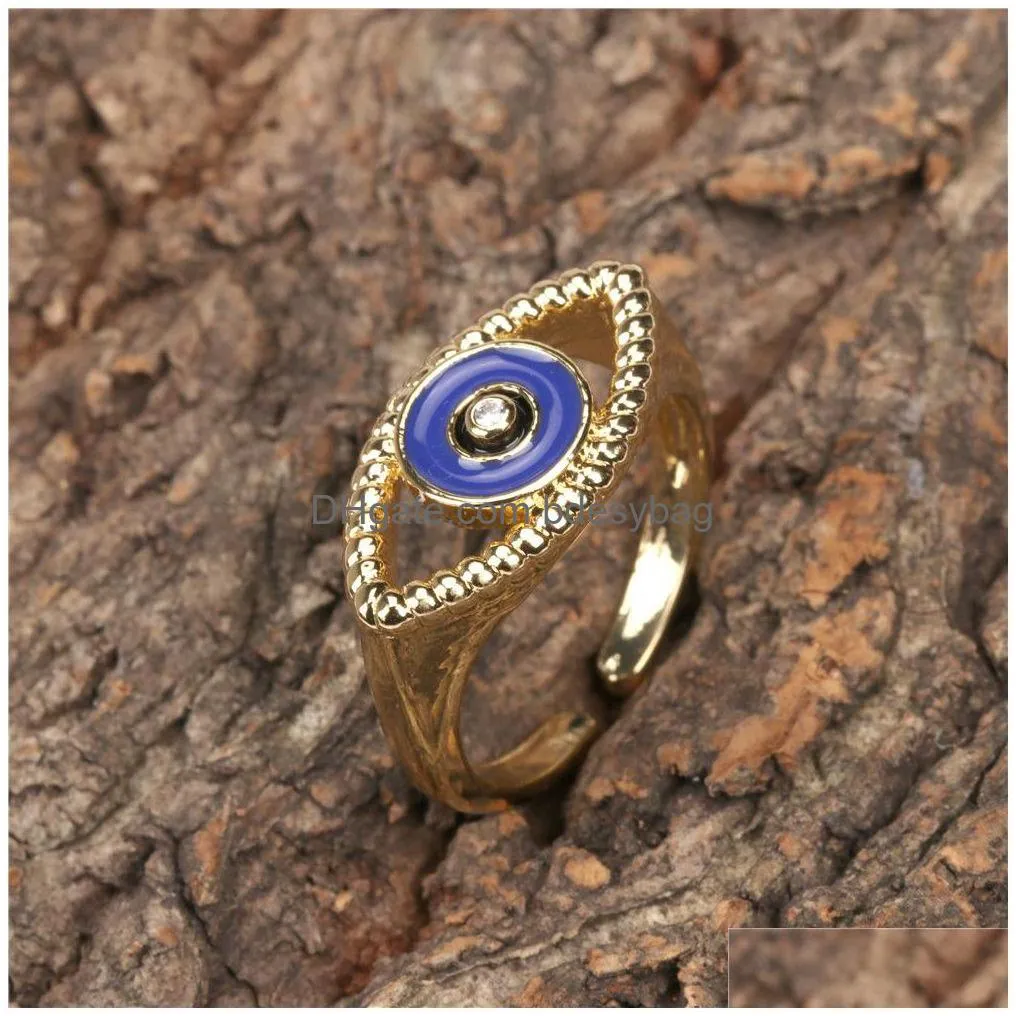 Band Rings 2021 Gold Twisted Chunky Rings For Women Vintage Boho Crystal Evil Eye Female Threads Yin Yang Ring Minimalist Jewelry Drop Dhxcs