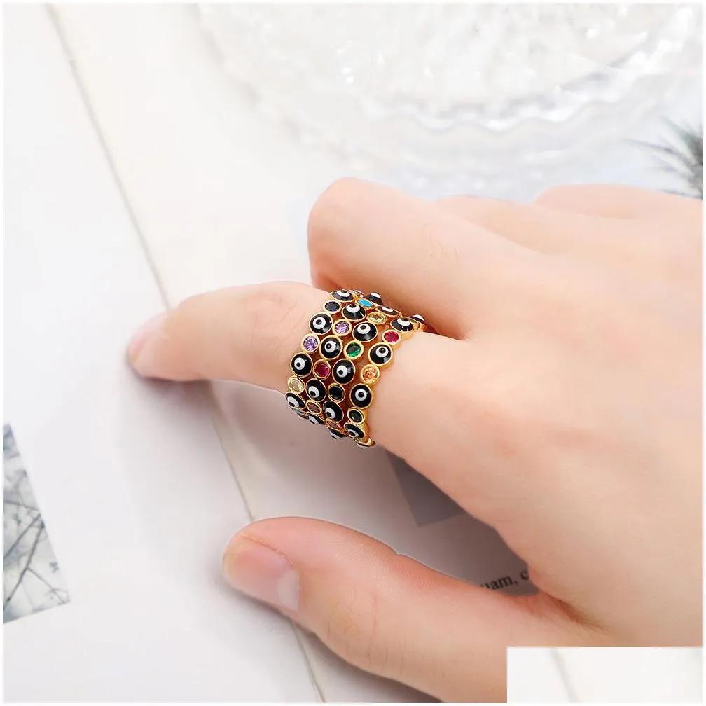 Band Rings Evil Eye Fashion Metal Gold Color Crystal Paved Blue Stone Ring Turkish Jewelry For Women Festival Drop Delivery J Dhgarden Dhbg6