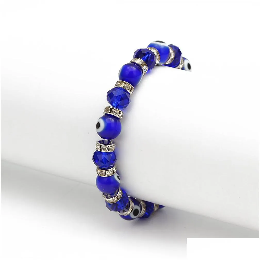 Beaded 20Pcs Fashion Blue Turkish Evil Eye Charm Strands Bracelets Glass Crystal Beads Bracelet For Women Girls Elastic Hand Dhgarden Dhyqk