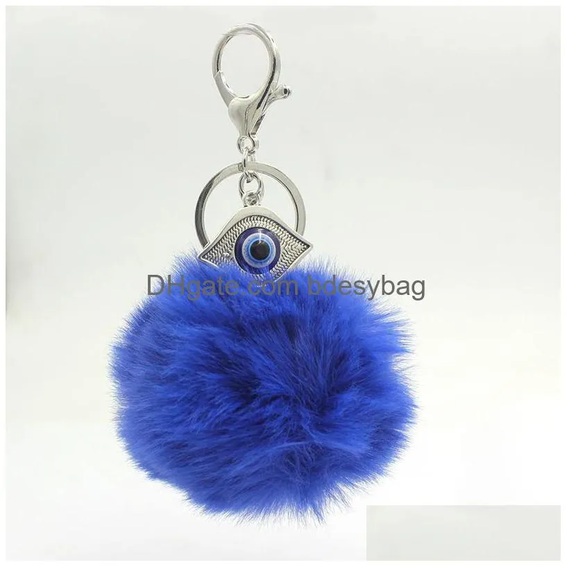 Key Rings Wholesale Lucky Cremaic Evil Eye Hamsa Hand Key Rings Keychain Soft Pom Handbag Charms Accessories Purse Keychains Jewelry G Dhuda