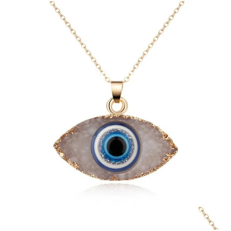 Earrings & Necklace Blue Inspired Evil Eye Druzy Drusy Pendant Necklace Earrings Jewelry Set Resin Quartz Crystal Fashion Fo Dhgarden Dhs1D