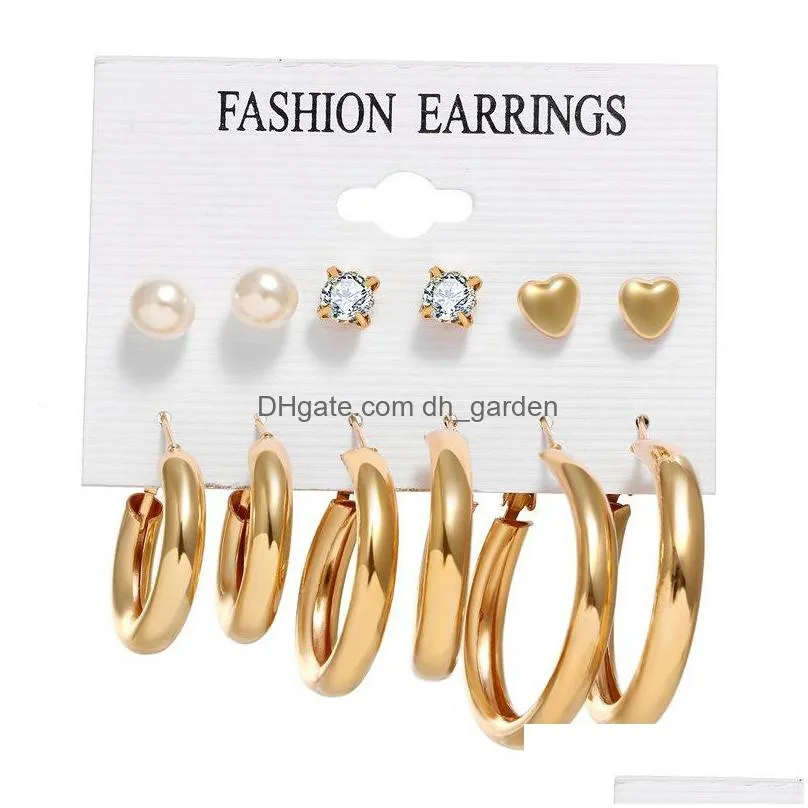 new vintage gold silver flowers multi style charm earrings 6pcs / set jewelry for women party gifts valentines day