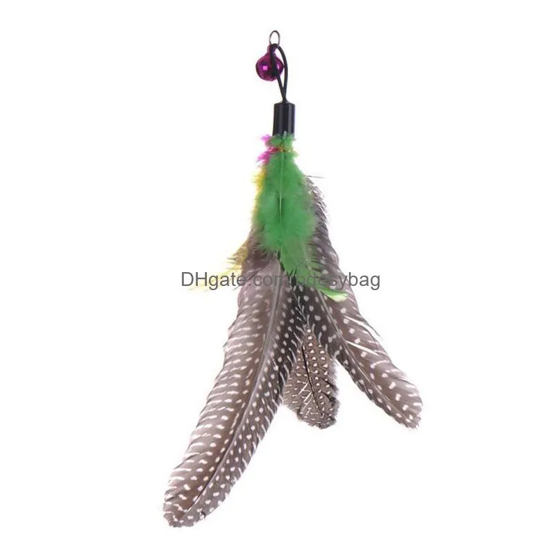 top quality pet cat toy cute design bird feather teaser wand plastic toy for cats color multi products for pet shipping g1116