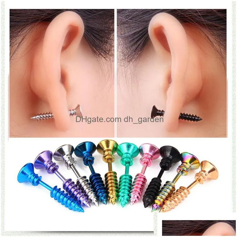 50pcs/lot punk men women stud earring anti allergic stainless steel body piercing whole screw stud earrings funny jewelry