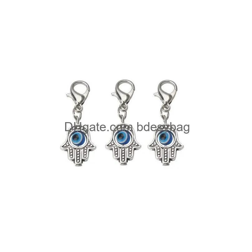 Charms 100Pcs Hamsa Hand Blue Evil Eye Kabh Luck Charms Lobster Clasp Dangle For Jewelry Making Findings Drop Delivery Jewelry Jewelry Dhzev