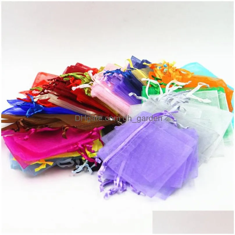 wholesale 7x9cm jewelry bags mixed organza jewelry wedding party favor xmas gift bags purple blue pink yellow black with drawstring 319