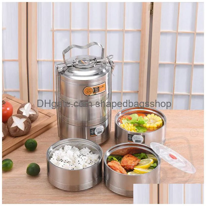 Lunch Boxes Large 2 3 4 Layer Stainless Steel Thermos Lunch Box Portable Thermal Insation Food Container Office Picnic Bento Leakproof Dhm1R