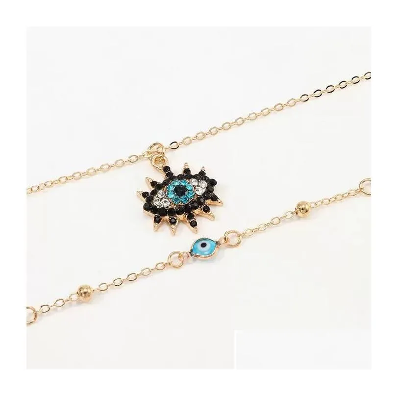Pendant Necklaces Crystal Blue Evil Eye Pendent Necklace For Women 18K Gold Plated Double Layer Chain Lucky Charm Necklaces Dhgarden Dhx6H