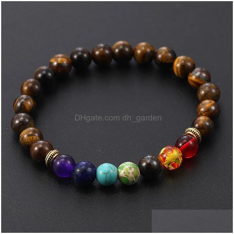 2020 7 chakra beads charm bracelet for men women 8mm tiger eye natural stone yoga healing essential oil diffuser handmade bracelet
