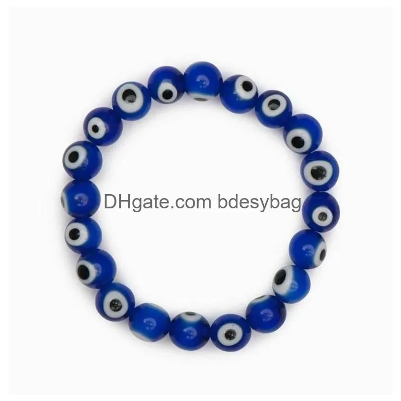 Beaded 200Pcs/Lot Glass Blue Evil Eye Beaded Bracelet Women Men Elastic Thread Stretch Greek Jewelry Drop Delivery Jewelry Bracelets Dhgrw