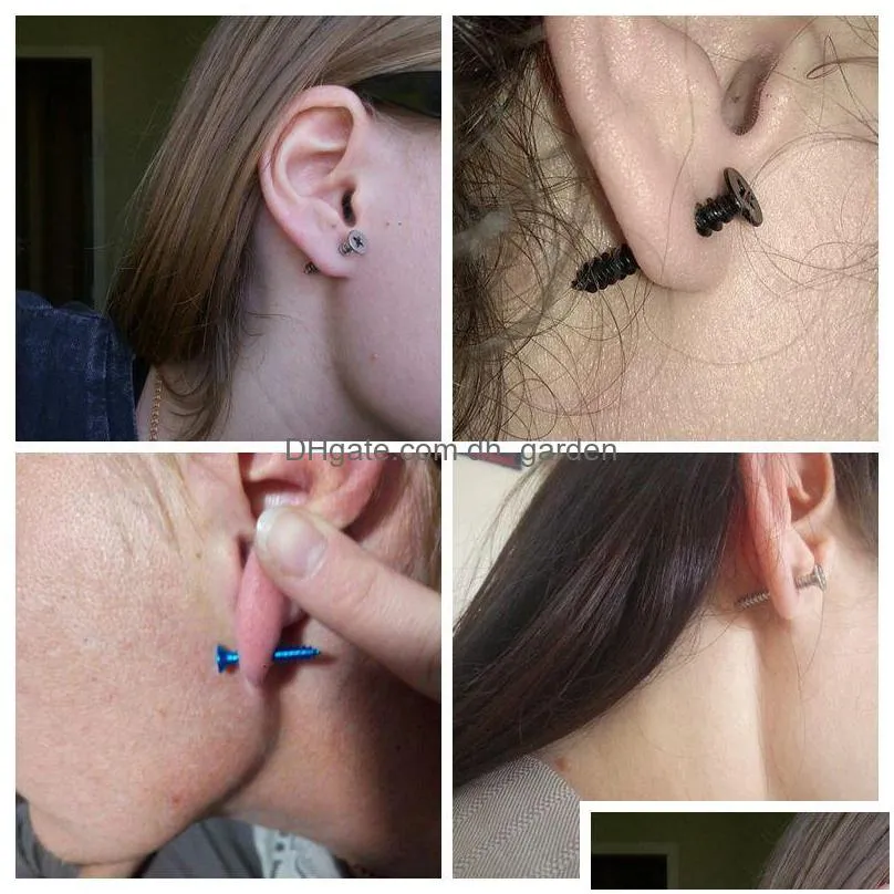 50pcs/lot punk men women stud earring anti allergic stainless steel body piercing whole screw stud earrings funny jewelry