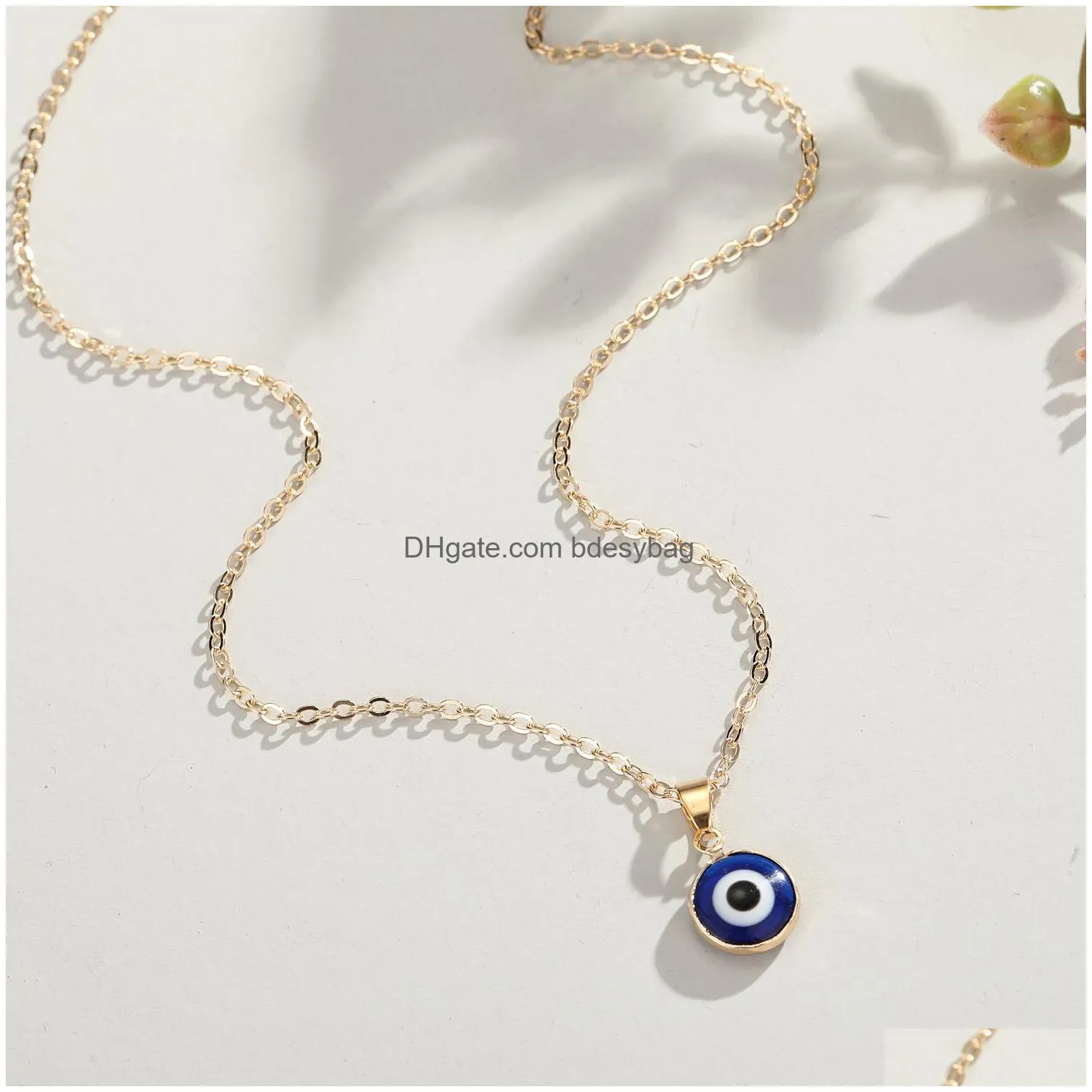 Pendant Necklaces 2021 Vintage Ethnic Round Turkey Evil Eye Necklace For Women Gold Sier Color Blue Pendant Choker Clavicle Chain Turk Dhlng