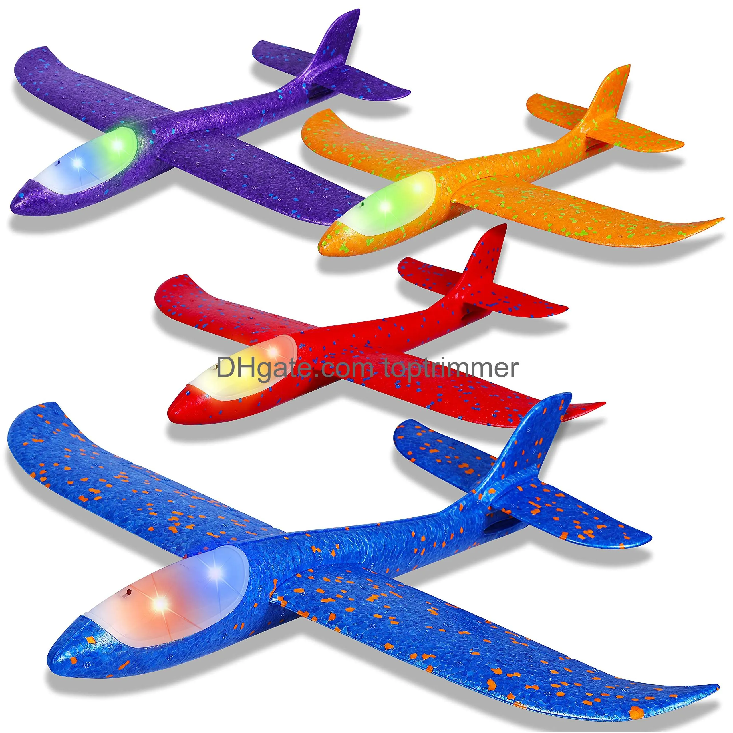 ijo led light airplane toys17.5 large throwing foam plane2 flight modes glider planeoutdoor flying toys for kidsflying toys gift for boys girls 3 4 5 6 7 8 9 years old