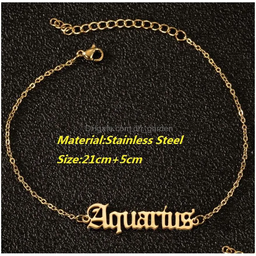 2020 fashion stainless steel foot chain bracelet anklet 12 zodiac sign old english alphabet charm bracelet for women new design jewelry