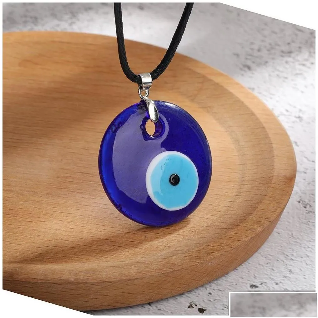 Pendant Necklaces Pendant Necklaces Blue Evil Eye Necklace - Wax Cord Lucky Amet For Women Men Fashion Jewelry Parties Gifts Dhgarden Dh0Qz