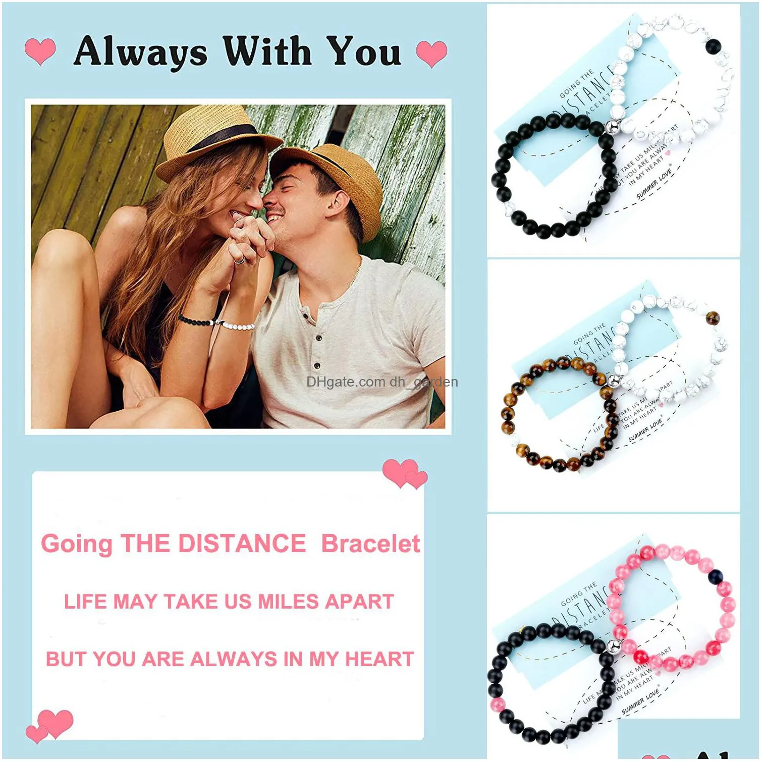 fashion natural stone strands chain bracelet for lovers distance magnet couple bracelets yoga friendship valentine jewelry gifts