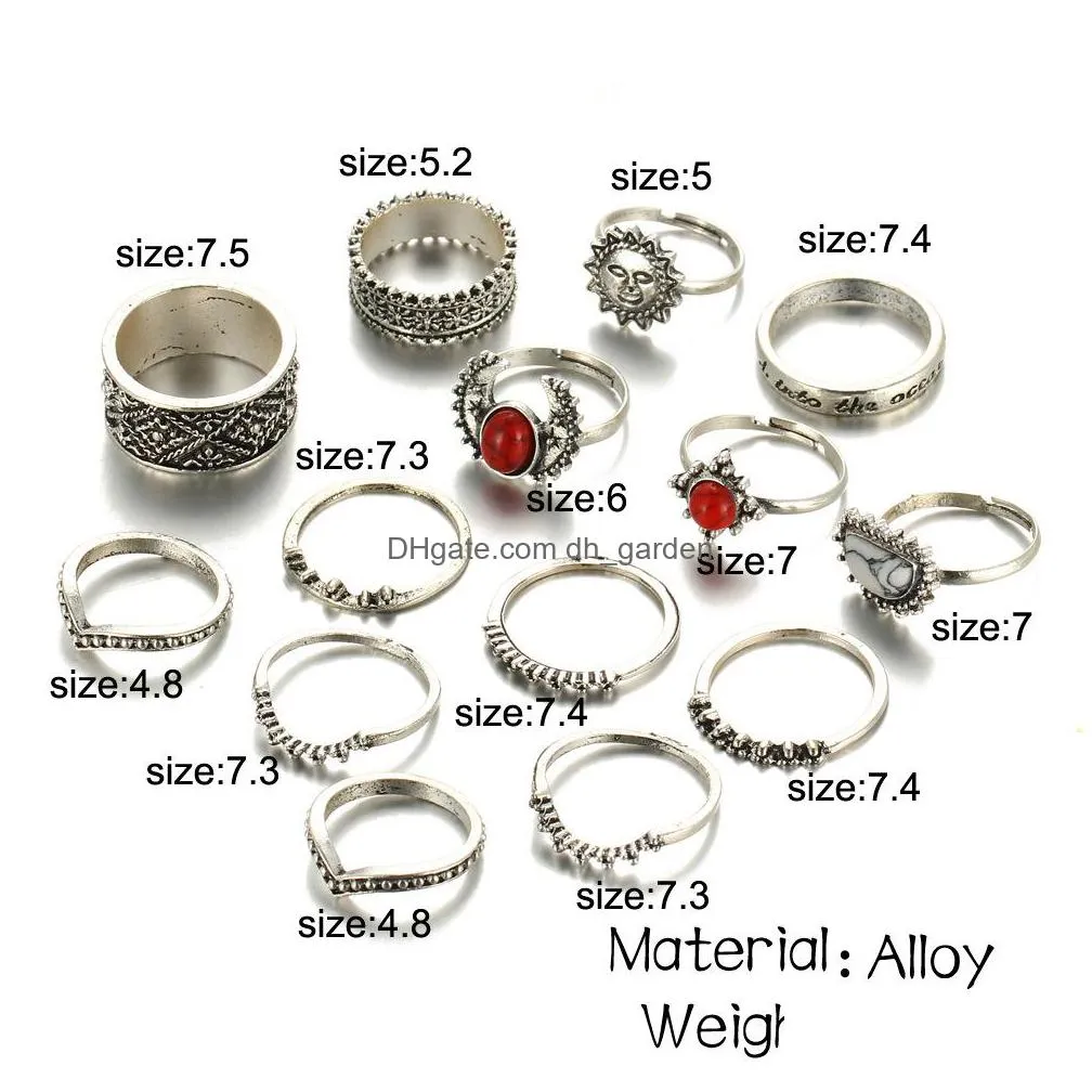 vintage silver carved joint ring 14piece combination set womens rings bague femme women men