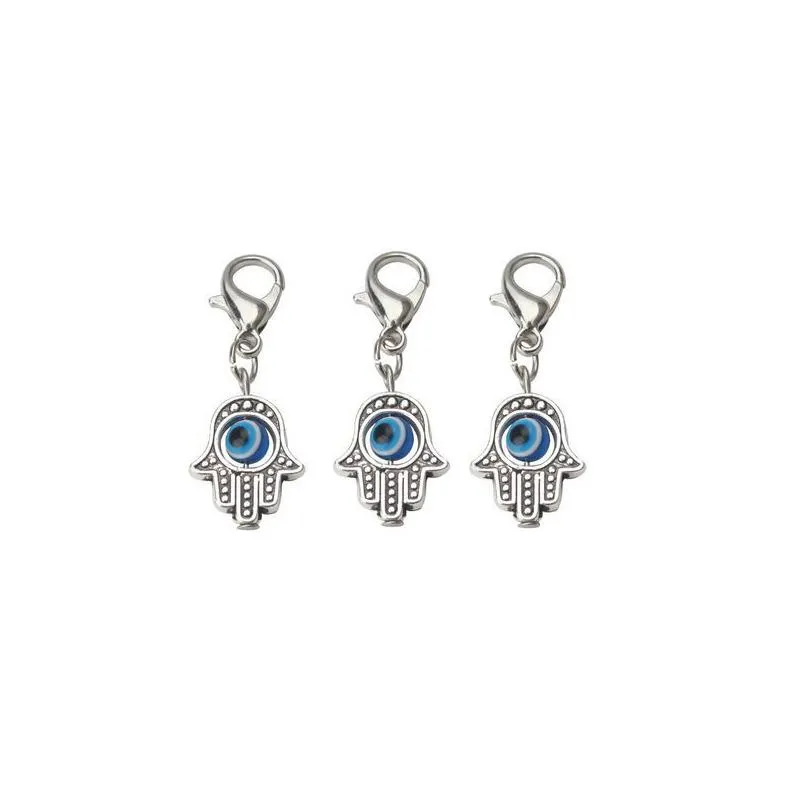 Charms 100Pcs Hamsa Hand Blue Evil Eye Kabh Luck Charms Lobster Clasp Dangle For Jewelry Making Findings Drop Delivery Jewel Dhgarden Dh6Mk