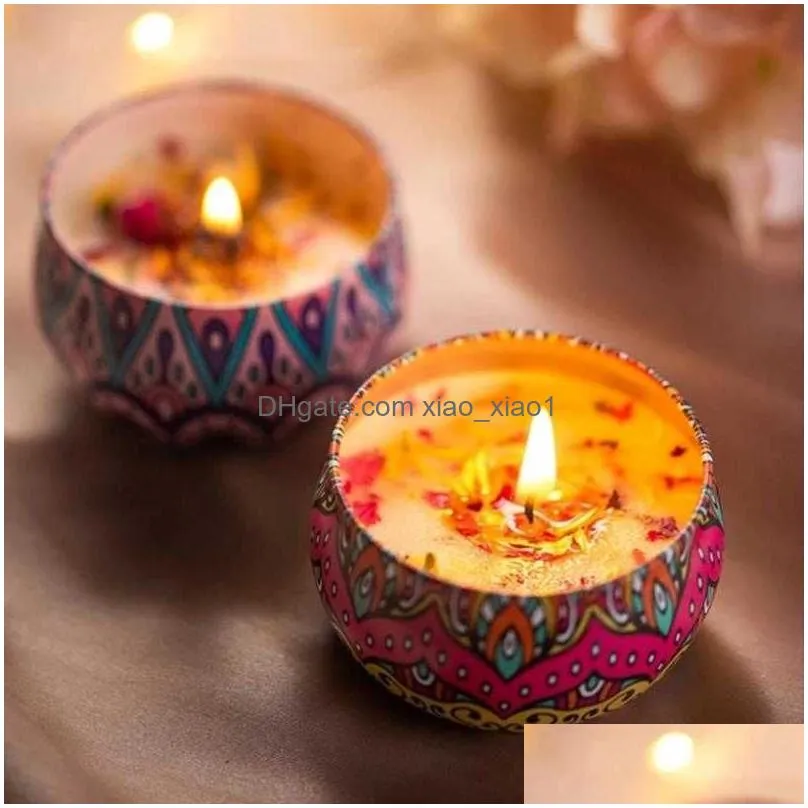 golden tin box aromatherapy s crystal salt stonedried flower scented soy wax smokeless candle home decoration r230302