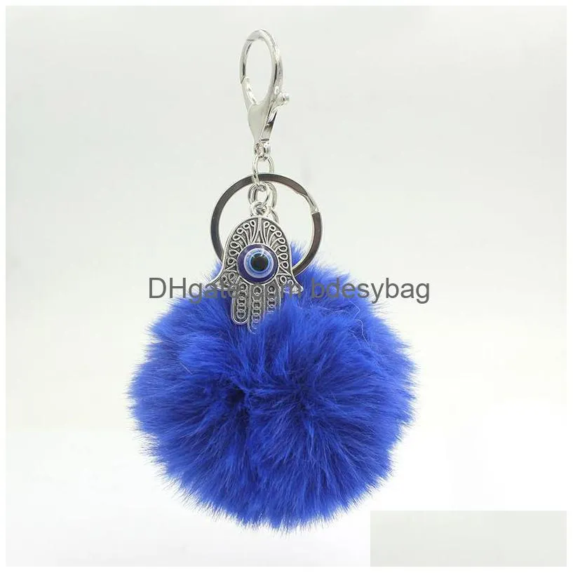 Key Rings Wholesale Lucky Cremaic Evil Eye Hamsa Hand Key Rings Keychain Soft Pom Handbag Charms Accessories Purse Keychains Jewelry G Dhuda