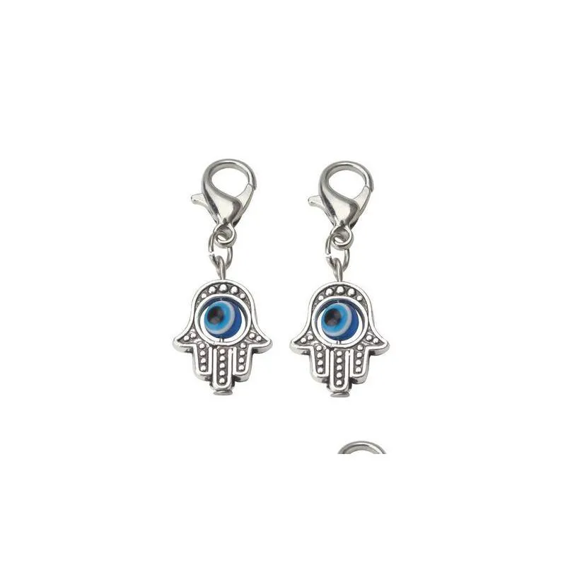 Charms 100Pcs Hamsa Hand Blue Evil Eye Kabh Luck Charms Lobster Clasp Dangle For Jewelry Making Findings Drop Delivery Jewel Dhgarden Dh6Mk