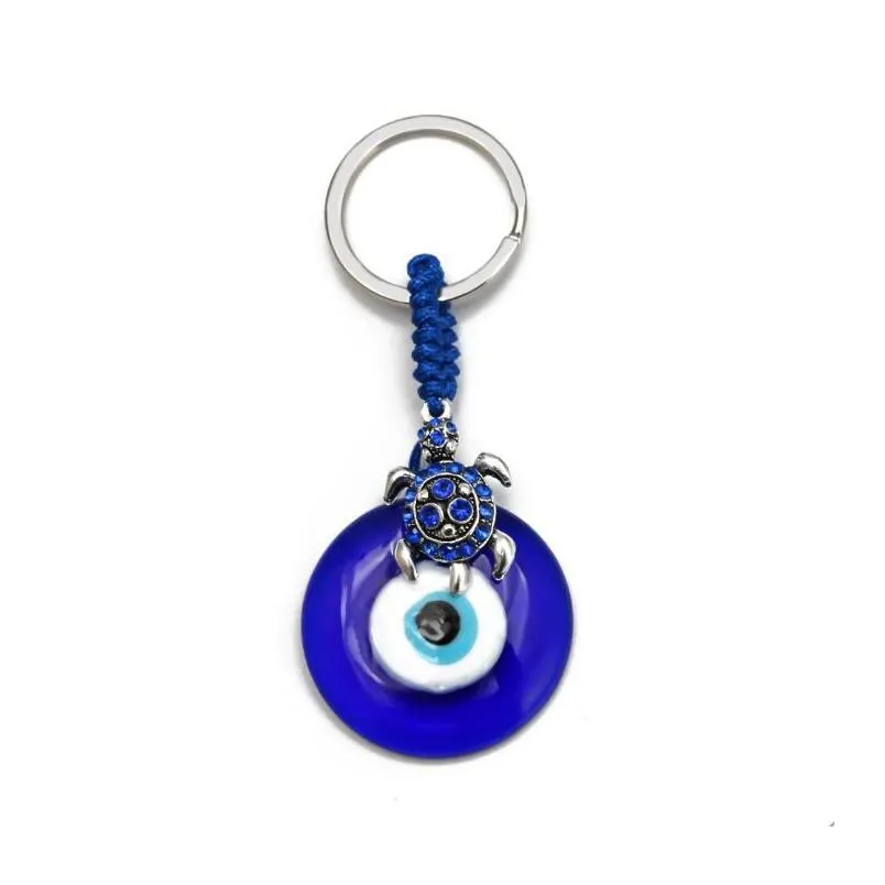 Key Rings Fashion Butterfy Turtle Owl Palm Evil Eyes Key Rings Keychain Metal Keyring Glass Lucky Blue Eye Pendant Ornament Dhgarden Dhrak