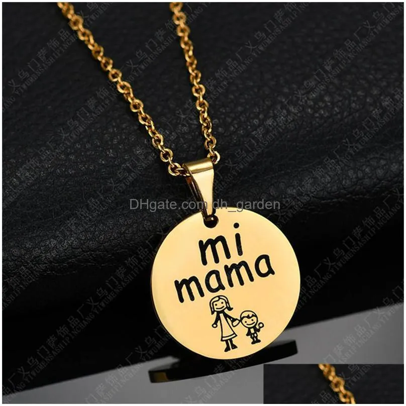 2020 mother day gift cute custom logo mi mama little girl family pendant necklace stainless steel necklace for women fashion jewelryz