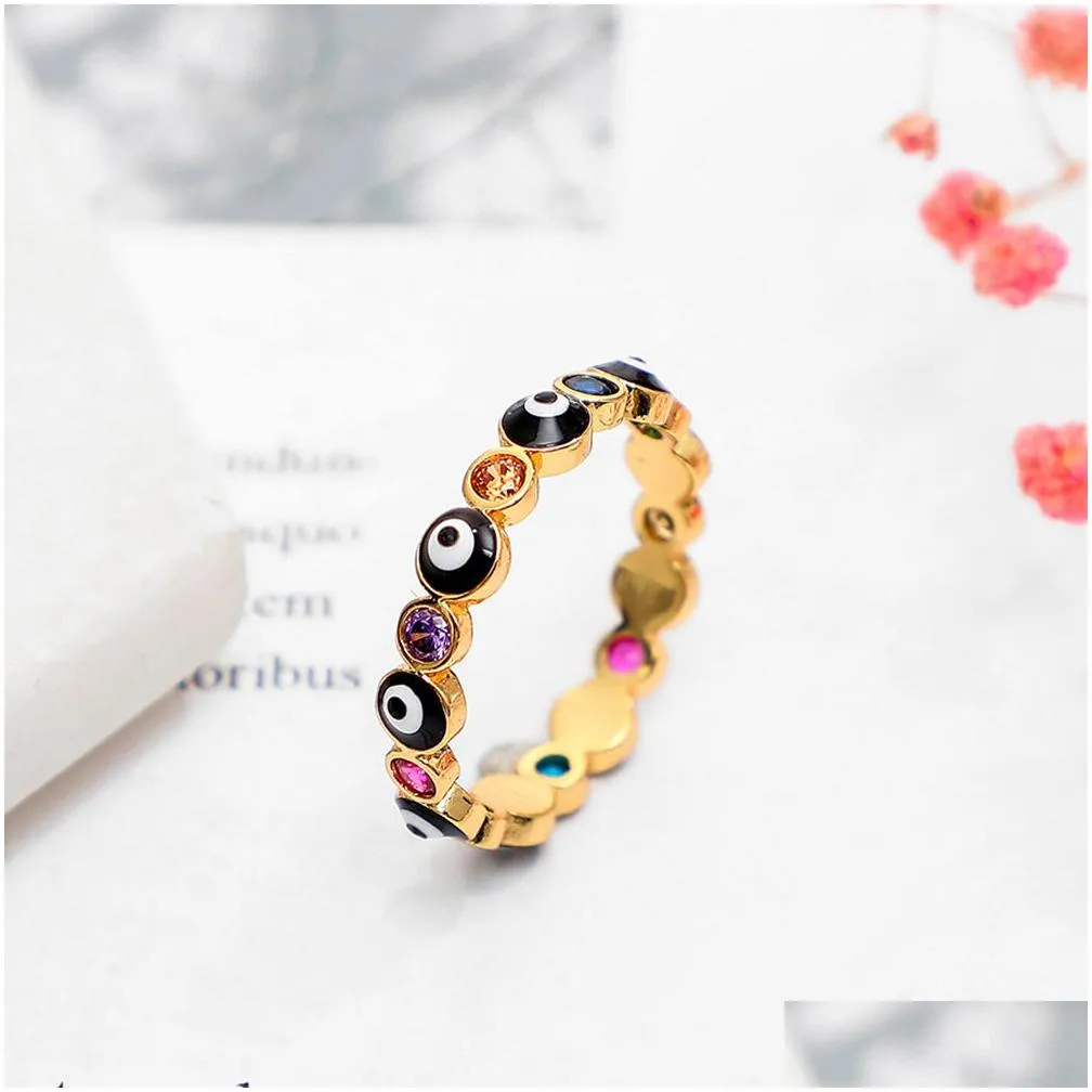 Band Rings Evil Eye Fashion Metal Gold Color Crystal Paved Blue Stone Ring Turkish Jewelry For Women Festival Drop Delivery J Dhgarden Dhbg6