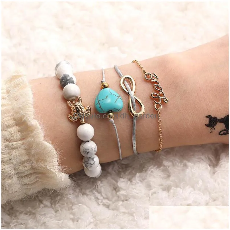 bohemian wax rope adjustable bracelet set white hematite bead heart love bracelet set for women valentines day jewelryz