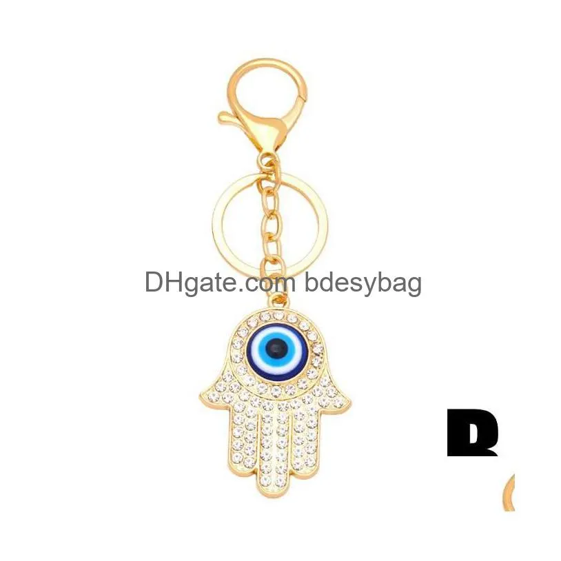 Key Rings Color Rhinestone Evil Eye Key Rings Keychain Turkish Blue Eyes Charm Bag Pendant Keyring Holder Drop Delivery Jewelry Dh36B