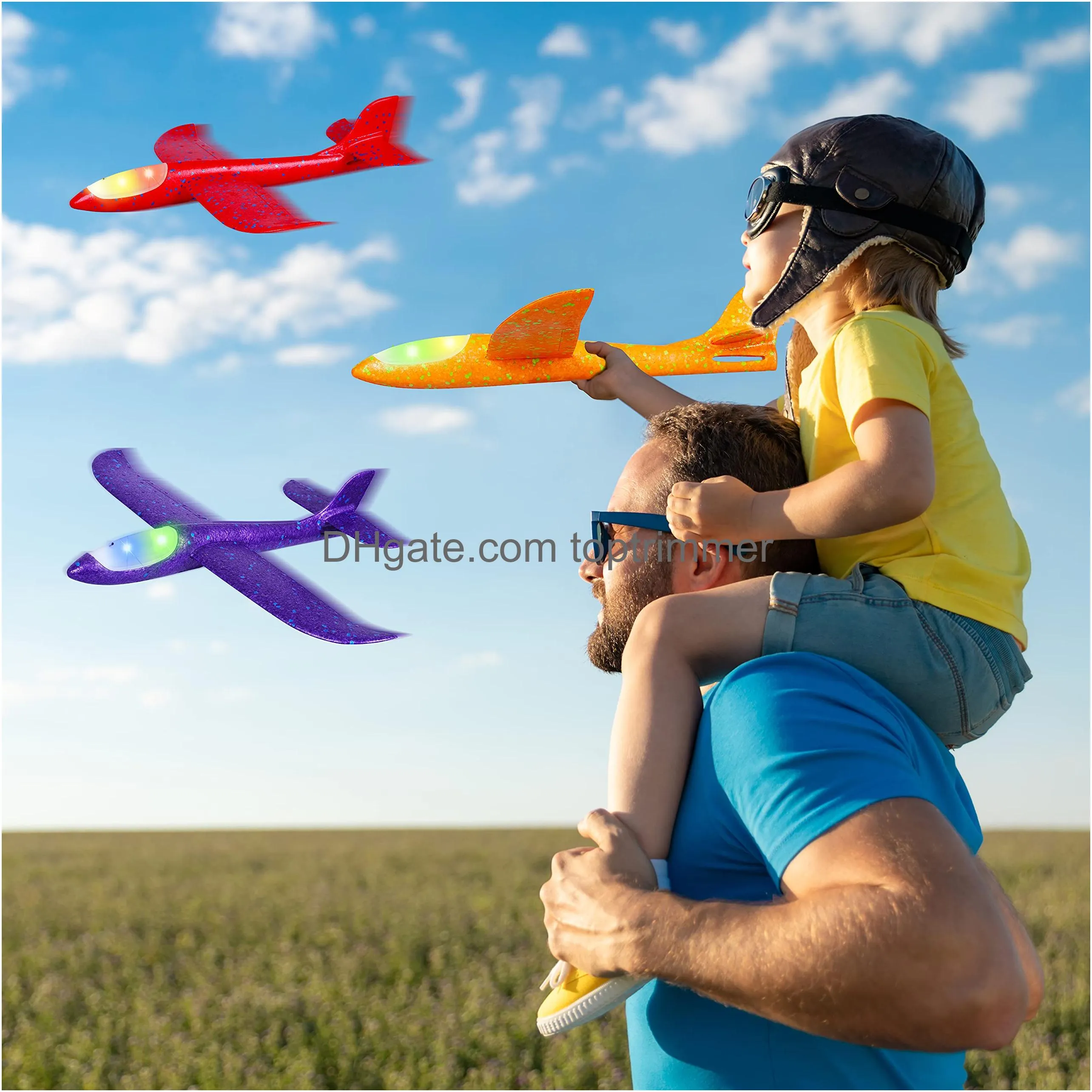 ijo led light airplane toys17.5 large throwing foam plane2 flight modes glider planeoutdoor flying toys for kidsflying toys gift for boys girls 3 4 5 6 7 8 9 years old