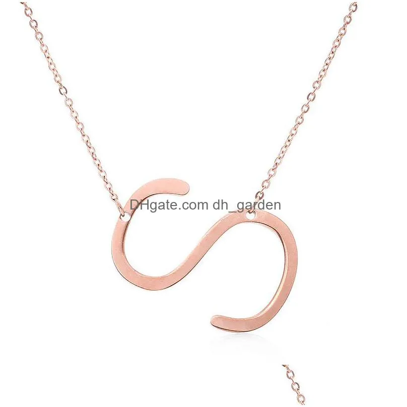 rose gold plated stainless steel necklace az english alphabet initial capital letter pendant necklace fashion jewelry for women
