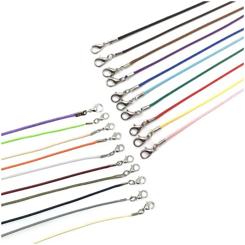 100pcs/lot 18inches black colorful adjustable braided bracelet for diy necklace leather cord bracelet jewelry making findings