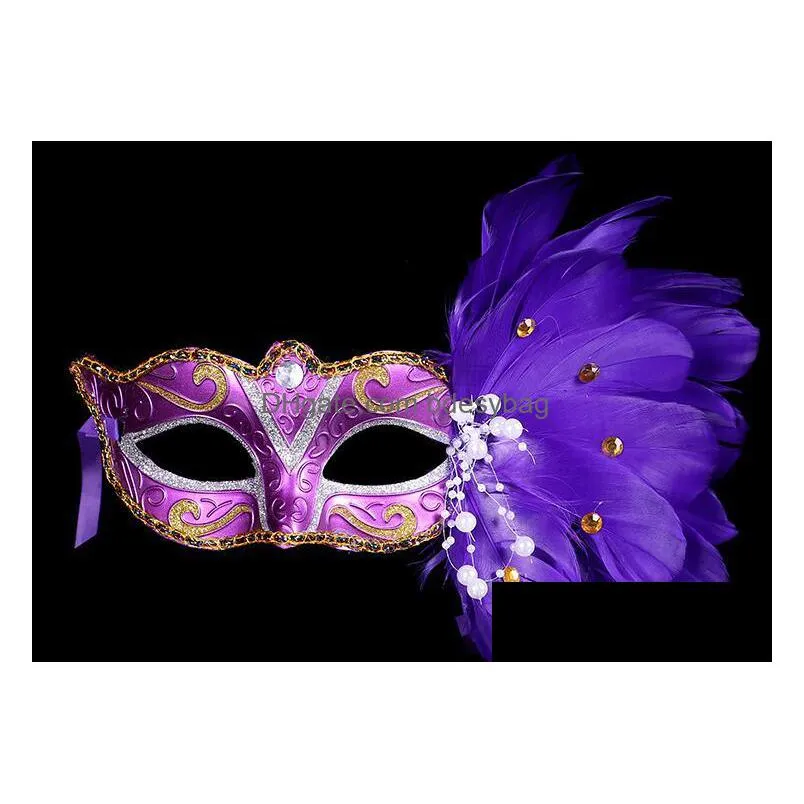 2016 new christmas halloween masquerade feather masks feather colored birthday party masks