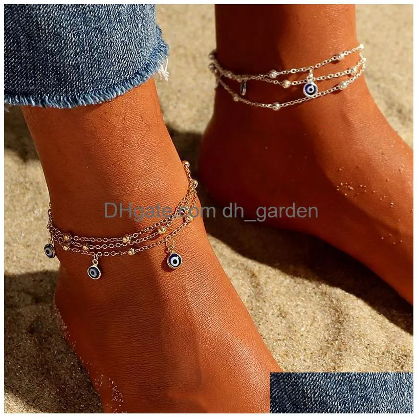 Barefoot Sandals Blue Evil Eyes Beads Anklets For Women Sandals Pseras Tobilleras Mujer Pendant Anklet Bracelet Foot Fashion Dhgarden Dhow2