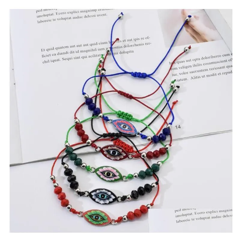 Charm Bracelets 12Pcs/Sets Evil Eye Braided Bracelets For Women Child Crystal Bead Enamel Mti Adjustable Rope Chain Yoga Ank Dhgarden Dh2Do